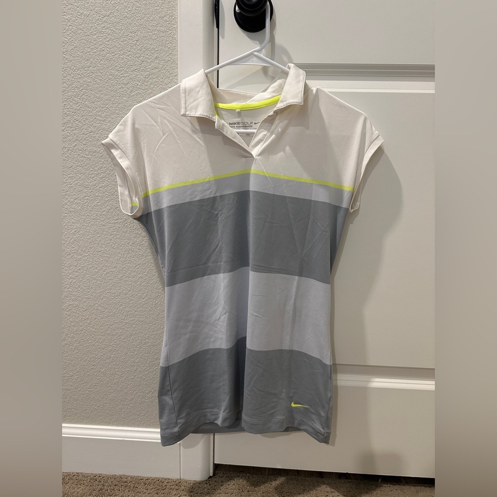 Nike Golf Striped Gray and White Polo Shirt